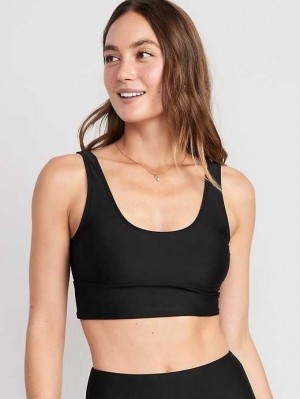 Old Navy Matching Scoop-Neck Longline Bikini Swim Top Badeanzüge Damen Schwarz | 6495HUDVX