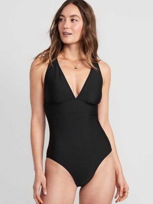 Old Navy Matching V-Neck One-Piece Swimsuit Badeanzüge Damen Schwarz | 4326XJVID