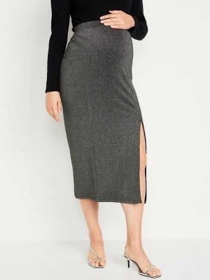 Old Navy Maternity Rib-Knit Midi Skirt Unterteile Damen Schwarz | 0635QGLWP