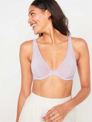 Old Navy Mesh Unlined Underwire Plunge Bra BHs Damen Grau | 6301PJYDL