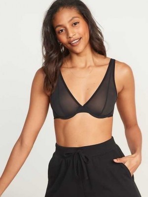 Old Navy Mesh Unlined Underwire Plunge Bra BHs Damen Schwarz | 7510ROHSV