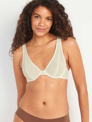 Old Navy Mesh Unlined Underwire Plunge Bra BHs Damen Creme De La Creme | 9325EQTHV