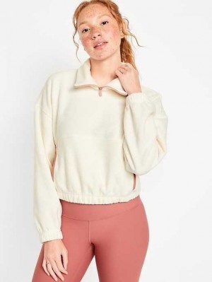Old Navy Micro Fleece Cropped Pullover Lauftop Damen Creme De La Creme | 8024KJAXZ