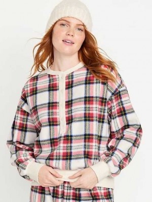 Old Navy Micro Fleece Henley Pajama Sweatshirt Pyjama Damen Weiß | 3948RZXSO