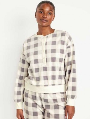 Old Navy Micro Fleece Henley Pajama Sweatshirt Pyjama Damen Weiß Grau | 4097LNAYM