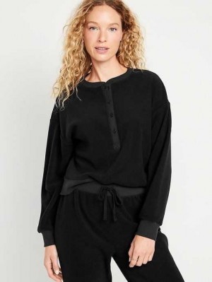 Old Navy Micro Fleece Henley Pajama Sweatshirt Pyjama Damen Schwarz | 6321JQCFS