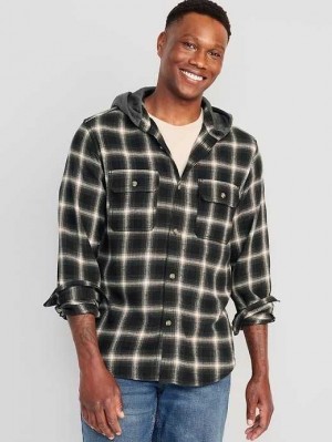 Old Navy Mit Kapuze Flannel Shacket Hemd Herren Schwarz Weiß Blau | 4310ONDWC