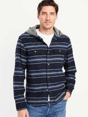 Old Navy Mit Kapuze Flannel Shacket Hemd Herren Blau | 5270CILQK