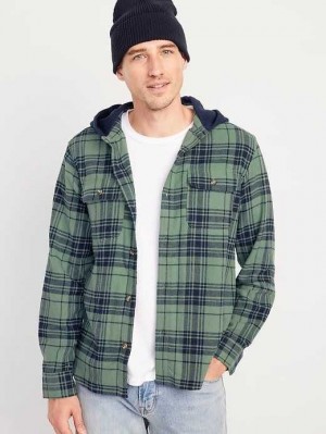 Old Navy Mit Kapuze Flannel Shacket Hemd Herren Dried Herb | 7503VMAWG