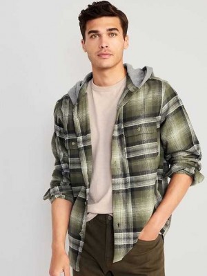 Old Navy Mit Kapuze Flannel Shacket Hemd Herren Grün | 9760GRYXO