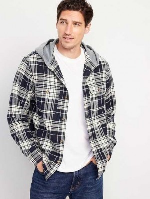 Old Navy Mit Kapuze Flannel Shacket Hemd Herren Navy | 1253RGKZS