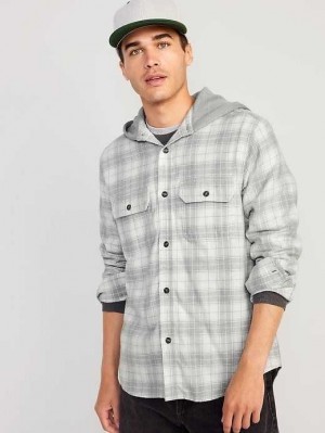 Old Navy Mit Kapuze Flannel Shacket Hemd Herren Weiß | 1570WQAOL