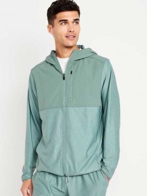 Old Navy Mixed Material Full-Zip Hoodie Sportbekleidung Herren Ionian Sea | 9863XGFDE