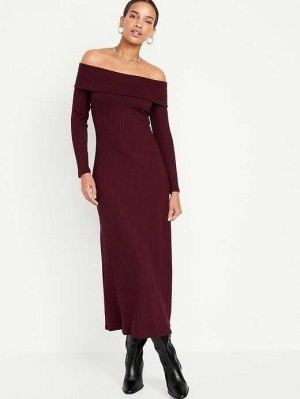 Old Navy Off-Shoulder Rib-Knit Maxi Kleider Kleid Damen Raisin Arizona | 4219ZLEAH
