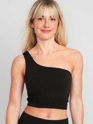 Old Navy One-Shoulder Pucker Longline Bikini Swim Top Badeanzüge Damen Schwarz | 5820EQAYR