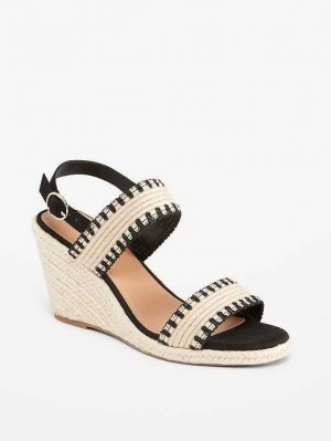 Old Navy Open-Kappe Braided Straw Espadrilles Wedge Sandals Sandalen Damen Schwarz | 1947XHWPE