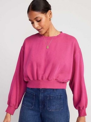 Old Navy Oversized Cropped Fleece Sweatshirt Sweatshirt Damen Rosa | 3517ZPUBD