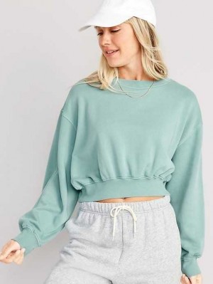 Old Navy Oversized Cropped Fleece Sweatshirt Sweatshirt Damen Grün | 8193KCMAJ
