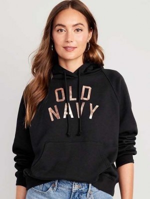 Old Navy Oversized Fleece Logo Graphic Hoodie Hoodie Damen Schwarz | 0174NCEOQ