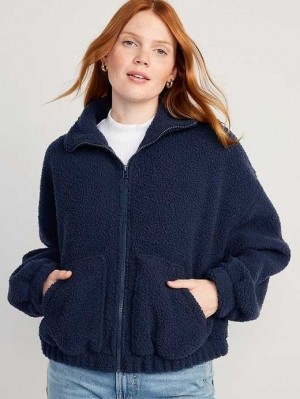 Old Navy Oversized Full-Zip Sherpa Pullover Sweatshirt Damen Navy | 1924PGOAN