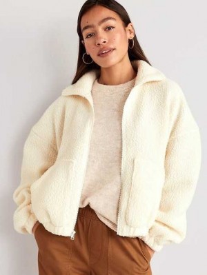 Old Navy Oversized Full-Zip Sherpa Pullover Sweatshirt Damen Creme De La Creme | 2591DXUPI