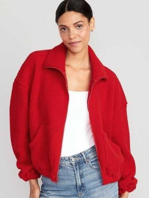 Old Navy Oversized Full-Zip Sherpa Pullover Sweatshirt Damen Rot | 6270JSKUV