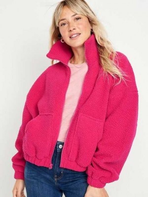 Old Navy Oversized Full-Zip Sherpa Pullover Sweatshirt Damen Rosa | 1075FQLIC