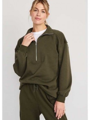 Old Navy Oversized Half-Zip Pullover Tunic Sweatshirt Damen Conifer | 1902KOWZI