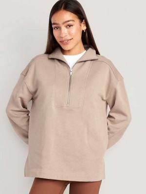 Old Navy Oversized Half-Zip Pullover Tunic Sweatshirt Damen Tiramisu | 2397FACBQ