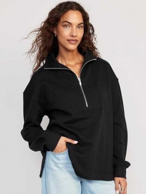 Old Navy Oversized Half-Zip Pullover Tunic Sweatshirt Damen Schwarz | 7284EOQNG