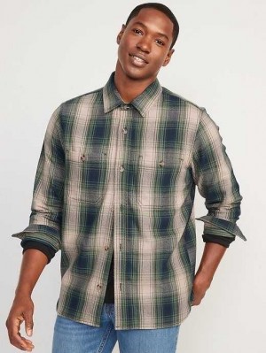 Old Navy Oversized Plaid Twill Shacket Hemd Herren Navy Grün | 5048UNTSA