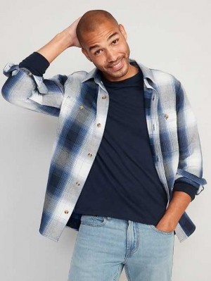 Old Navy Oversized Plaid Twill Shacket Hemd Herren Blau Grau | 1275FCKEV