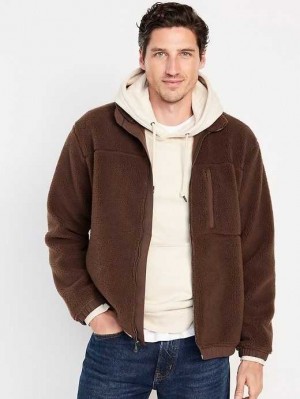Old Navy Oversized Sherpa Zip Jacket Sweatshirt Herren Kaffee | 7395MUOQB