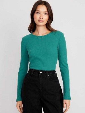Old Navy Plush Long-Sleeve Crew-Neck T-Shirt T-shirts Damen Grün | 1879CDWEN