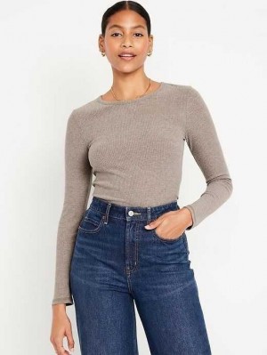 Old Navy Plush Long-Sleeve Crew-Neck T-Shirt T-shirts Damen Hellbraun | 3402SJUVM