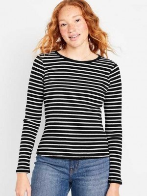 Old Navy Plush Long-Sleeve Crew-Neck T-Shirt T-shirts Damen Schwarz | 6482PGCLQ