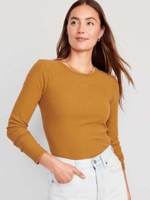 Old Navy Plush Long-Sleeve Crew-Neck T-Shirt T-shirts Damen Baltic Amber | 0726BKVTF