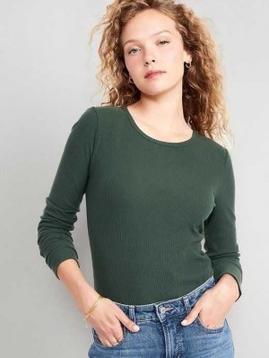 Old Navy Plush Long-Sleeve Crew-Neck T-Shirt T-shirts Damen Dunkel | 6978EPVIO