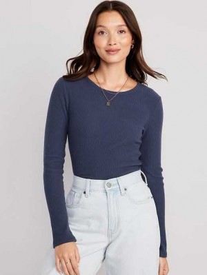 Old Navy Plush Long-Sleeve Crew-Neck T-Shirt T-shirts Damen Volcanic Glass | 9420GMXDT