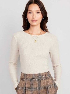 Old Navy Plush Long-Sleeve Crew-Neck T-Shirt T-shirts Damen Beige | 9845OEIKQ