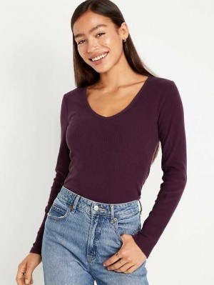 Old Navy Plush Long-Sleeve V-Neck T-Shirt T-shirts Damen Lila | 2385NLYSI