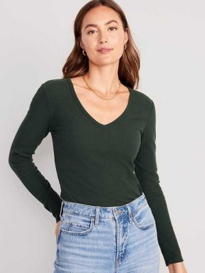 Old Navy Plush Long-Sleeve V-Neck T-Shirt T-shirts Damen Dunkel | 1057TKLCU