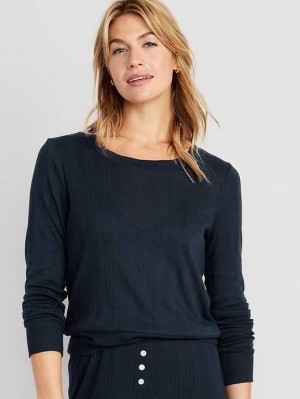Old Navy Pointelle-Knit Cropped Pajama Top Pyjama Damen Navy | 2638UHQDP