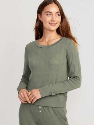 Old Navy Pointelle-Knit Cropped Pajama Top Pyjama Damen Olivgrün | 5721DBGCZ