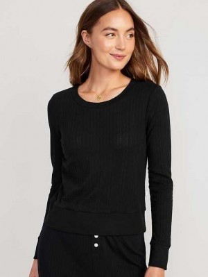 Old Navy Pointelle-Knit Cropped Pajama Top Pyjama Damen Schwarz | 9274BRNWA