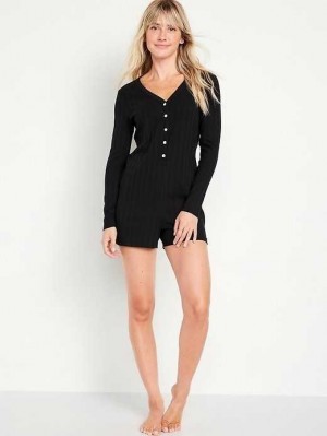 Old Navy Pointelle Henley Pajama Romper Pyjama Damen Schwarz | 5470DSIWA
