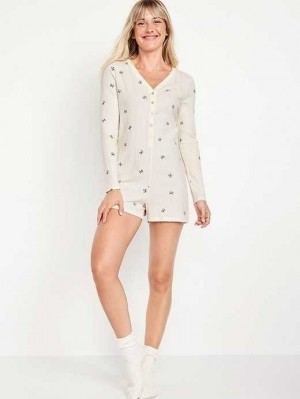 Old Navy Pointelle Henley Pajama Romper Pyjama Damen Weiß Schwarz | 9584RWLQH