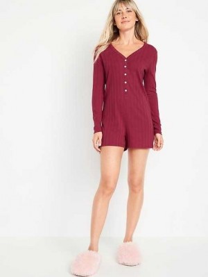 Old Navy Pointelle Henley Pajama Romper Pyjama Damen Redstone | 1567MZVCR