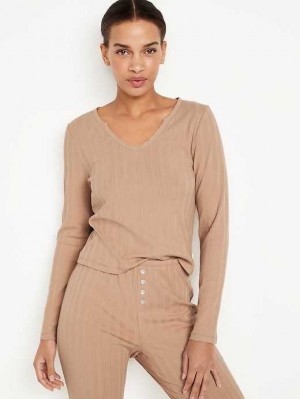 Old Navy Pointelle Knit Pajama Top Pyjama Damen Tiramisu | 4298VWHQR