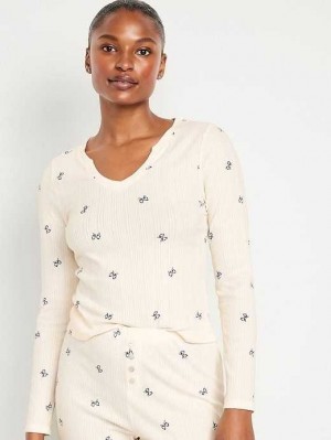 Old Navy Pointelle Knit Pajama Top Pyjama Damen Weiß Schwarz | 0489TBNLM